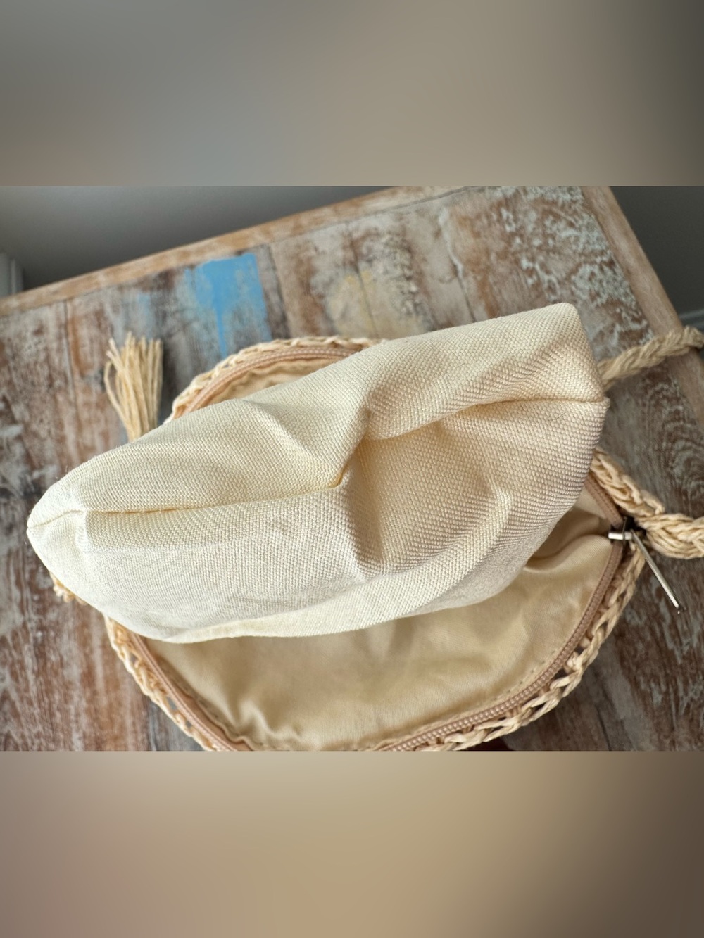 NWT🔖 Shaddow & Fish Sofia Luxe Crochet Straw Crossbody Bag Rice White - Picture 4 of 5